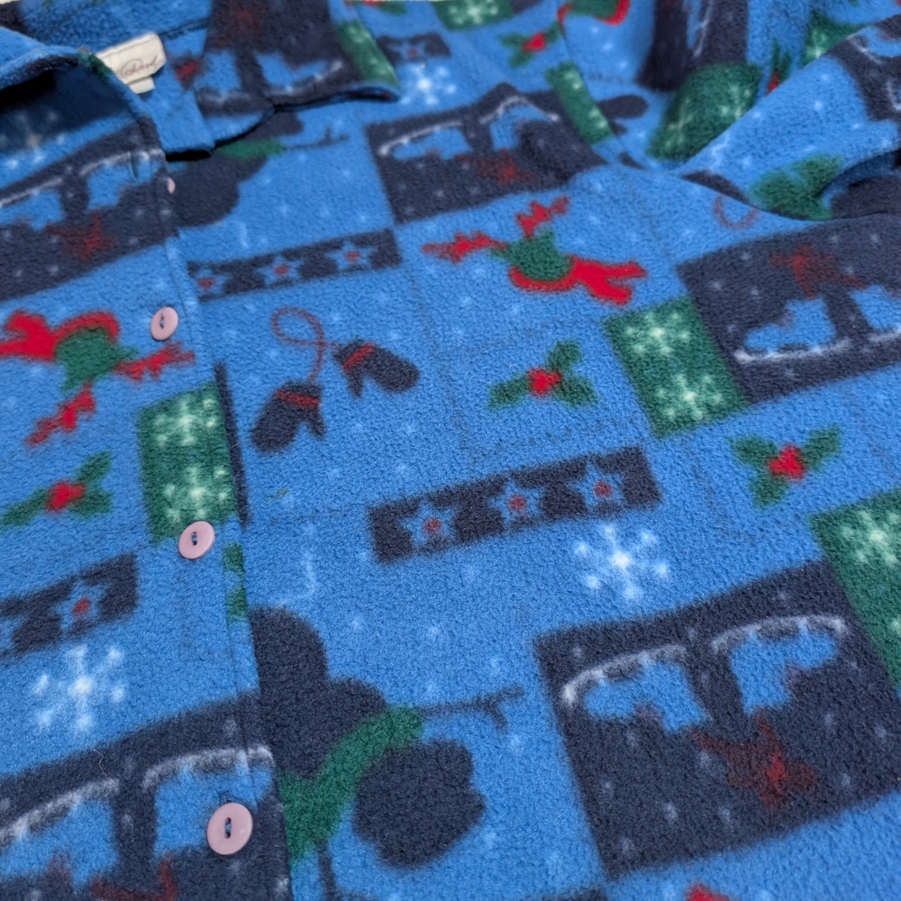 Blue holiday Patterned Button-Up Fleece - Picture 3 of 10